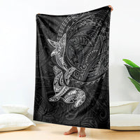 Hawaiian Monk Seal and Whale Blanket Kakau Tribal Pattern Grayscale