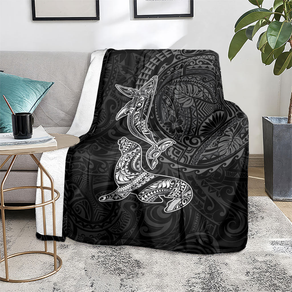 Hawaiian Monk Seal and Whale Blanket Kakau Tribal Pattern Grayscale