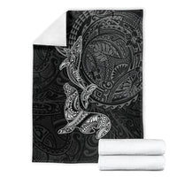 Hawaiian Monk Seal and Whale Blanket Kakau Tribal Pattern Grayscale