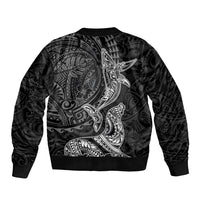 Hawaiian Monk Seal and Whale Bomber Jacket Kakau Tribal Pattern Grayscale LT03 - Polynesian Pride