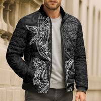 Hawaiian Monk Seal and Whale Bomber Puffer Jacket Kakau Tribal Pattern Grayscale LT03 - Polynesian Pride