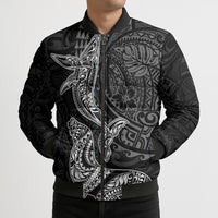 Hawaiian Monk Seal and Whale Bomber Puffer Jacket Kakau Tribal Pattern Grayscale LT03 - Polynesian Pride