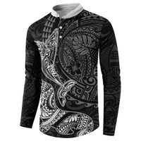 Hawaiian Monk Seal and Whale Button Sweatshirt Kakau Tribal Pattern Grayscale LT03 - Polynesian Pride