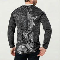 Hawaiian Monk Seal and Whale Button Sweatshirt Kakau Tribal Pattern Grayscale LT03 - Polynesian Pride