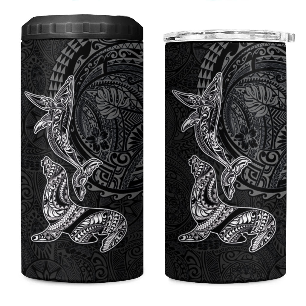 Hawaiian Monk Seal and Whale 4 in 1 Can Cooler Tumbler Kakau Tribal Pattern Grayscale LT03 One Size: 16 oz Black - Polynesian Pride