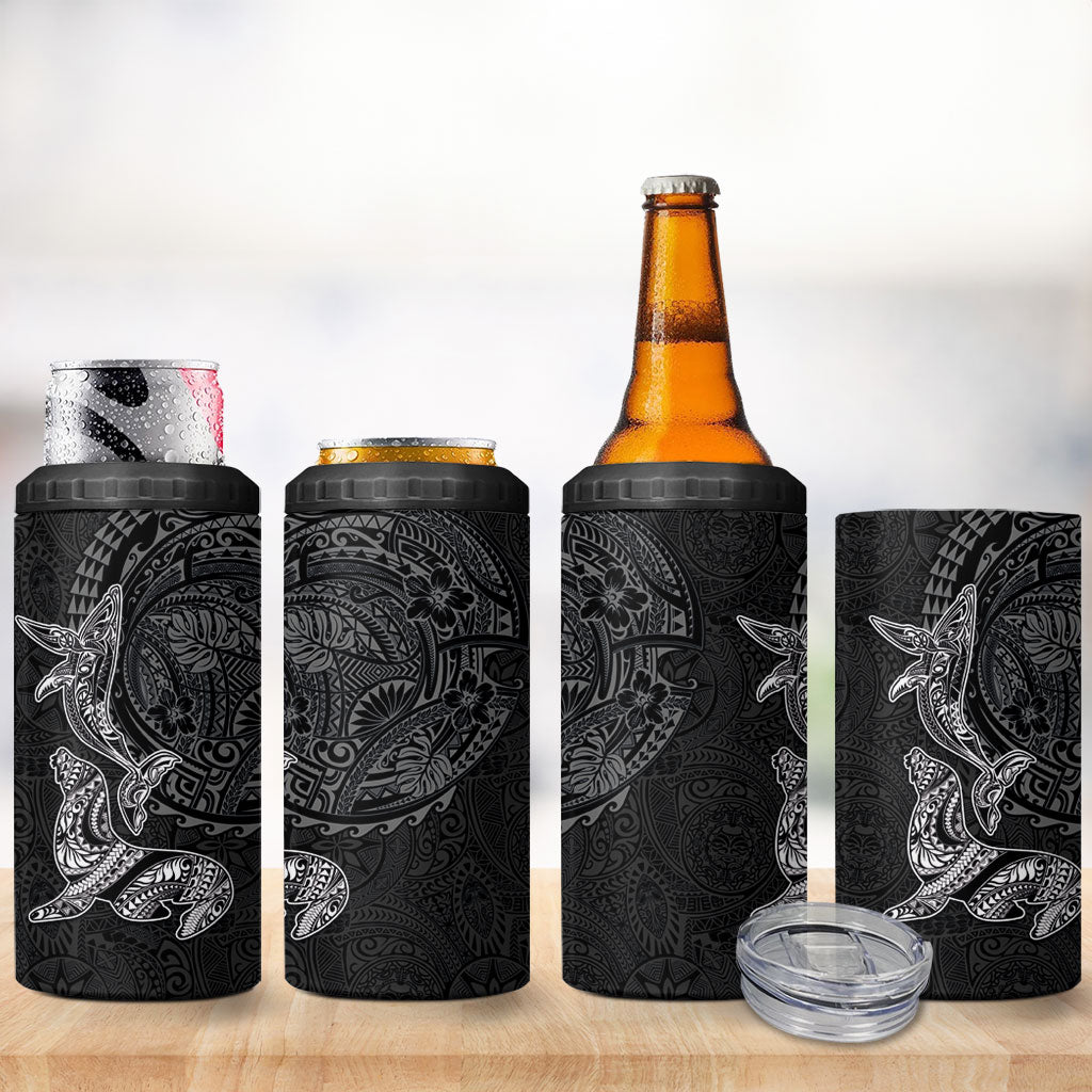 Hawaiian Monk Seal and Whale 4 in 1 Can Cooler Tumbler Kakau Tribal Pattern Grayscale LT03 - Polynesian Pride