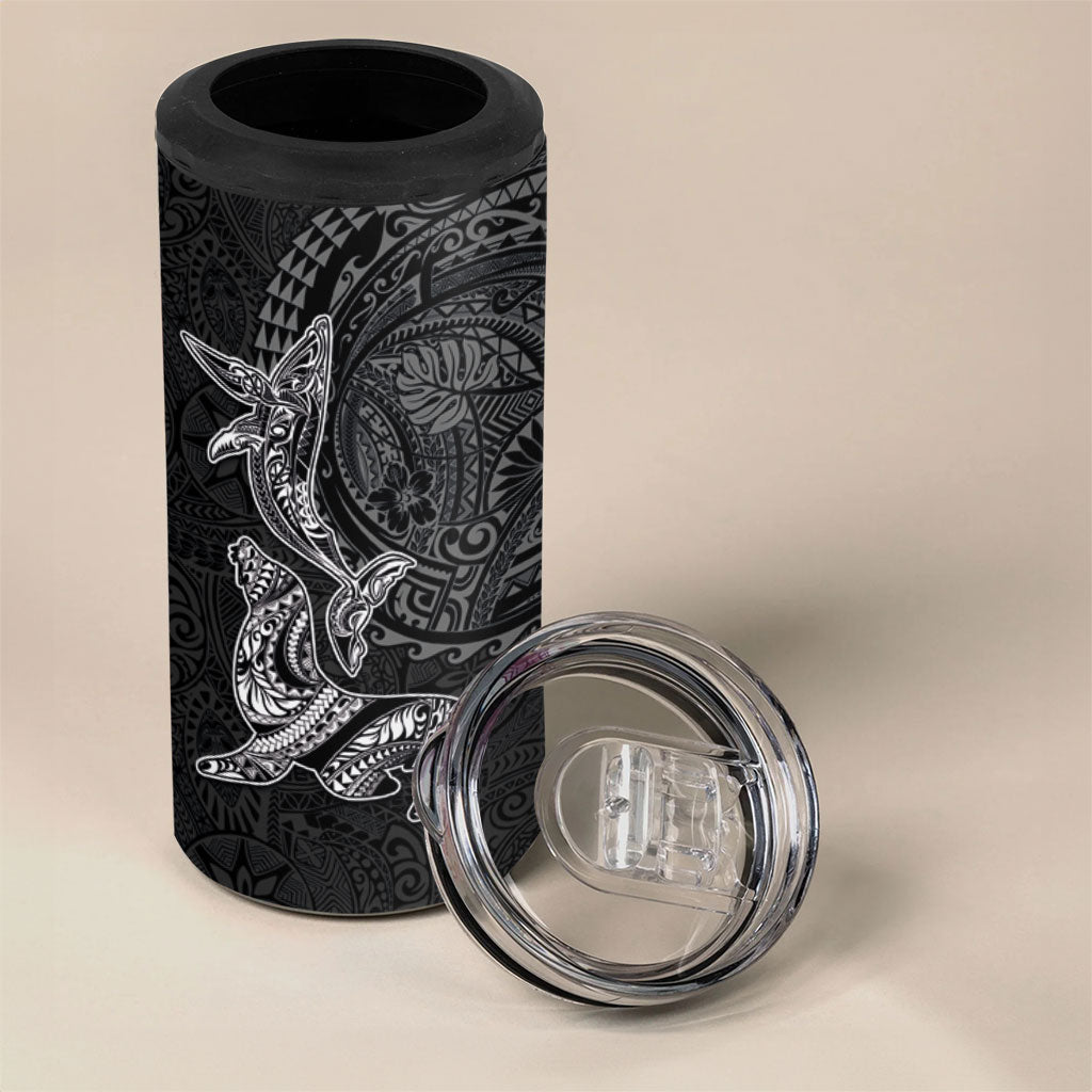 Hawaiian Monk Seal and Whale 4 in 1 Can Cooler Tumbler Kakau Tribal Pattern Grayscale LT03 - Polynesian Pride