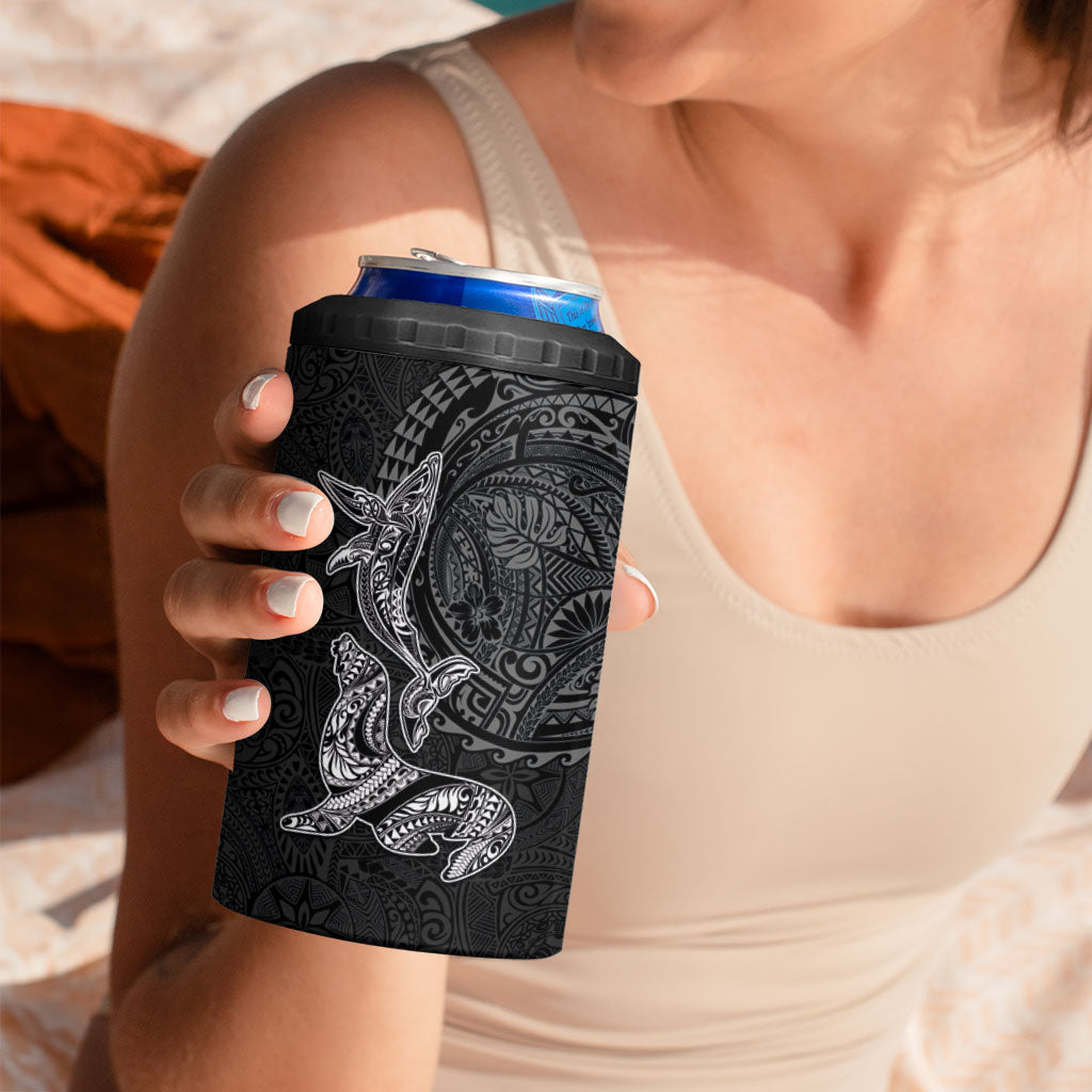 Hawaiian Monk Seal and Whale 4 in 1 Can Cooler Tumbler Kakau Tribal Pattern Grayscale LT03 - Polynesian Pride