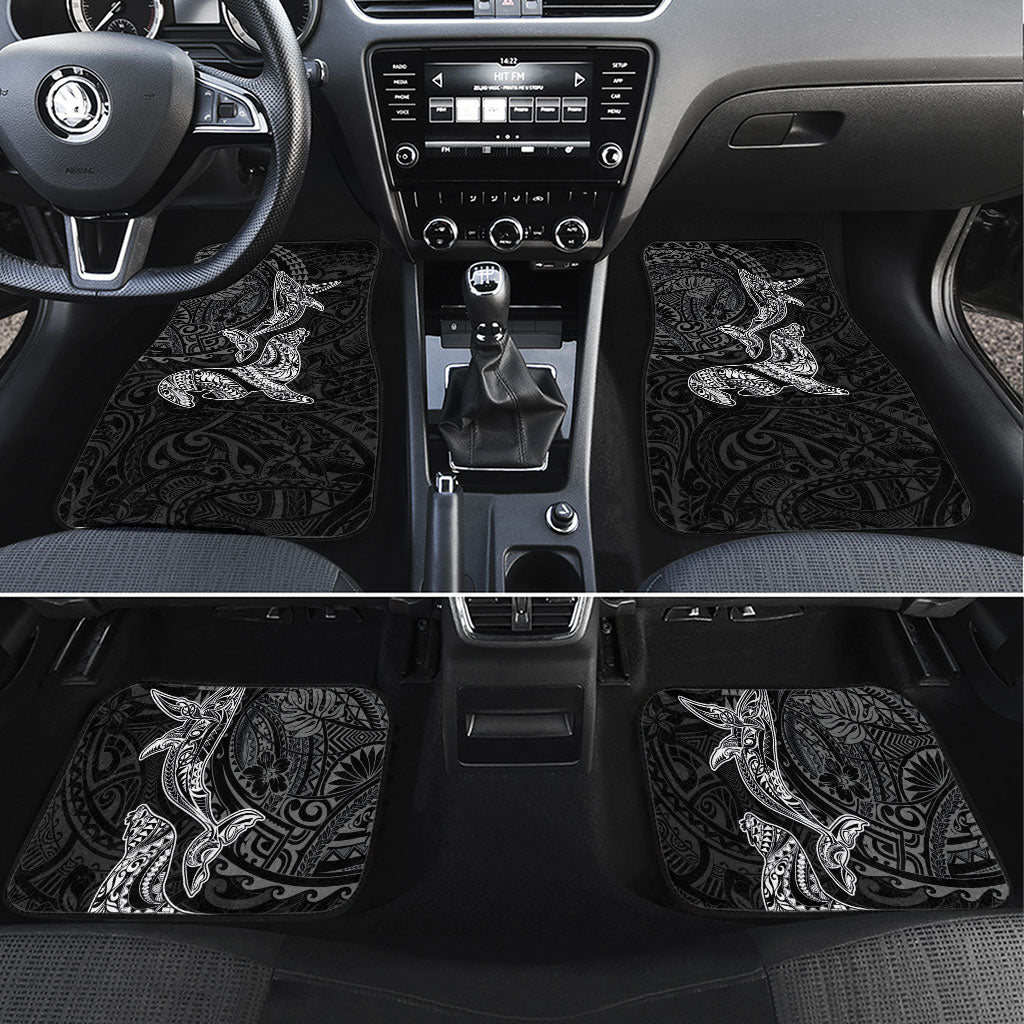 Hawaiian Monk Seal and Whale Car Mats Kakau Tribal Pattern Grayscale LT03 Set 4pcs Black - Polynesian Pride