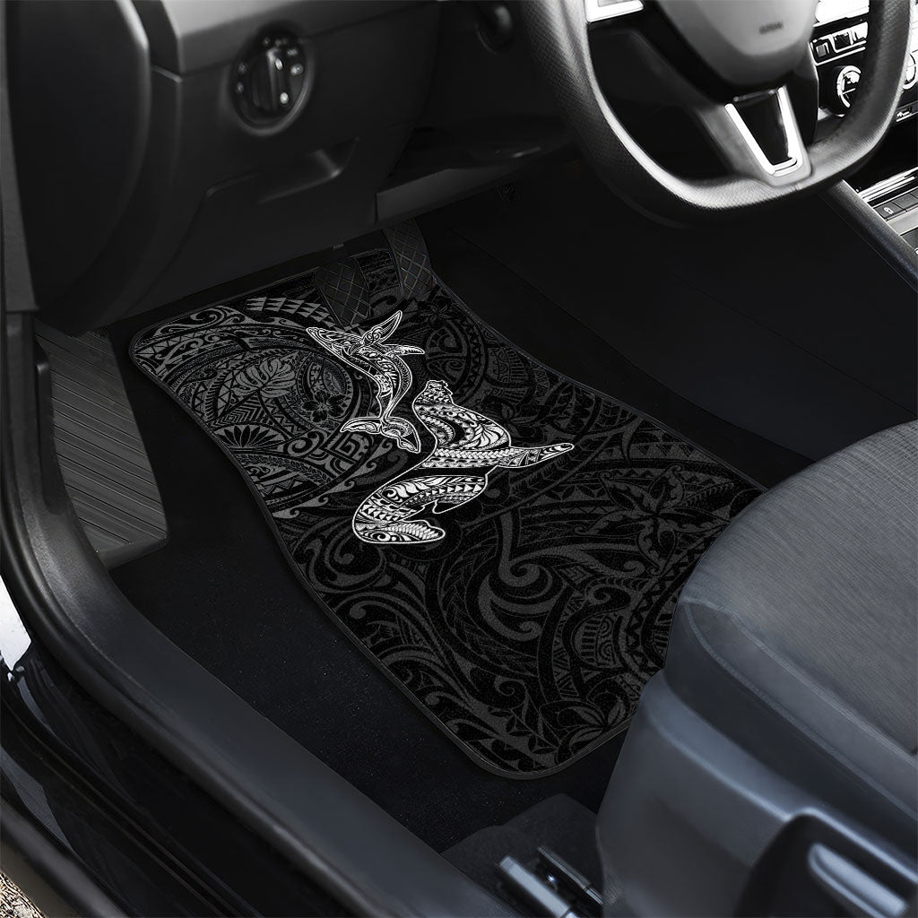 Hawaiian Monk Seal and Whale Car Mats Kakau Tribal Pattern Grayscale LT03 - Polynesian Pride