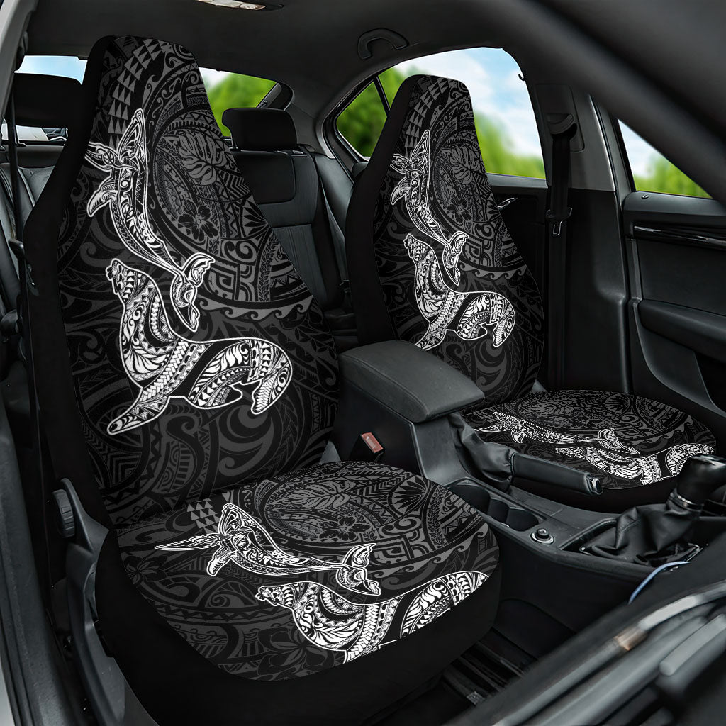Hawaiian Monk Seal and Whale Car Seat Cover Kakau Tribal Pattern Grayscale LT03 One Size Black - Polynesian Pride