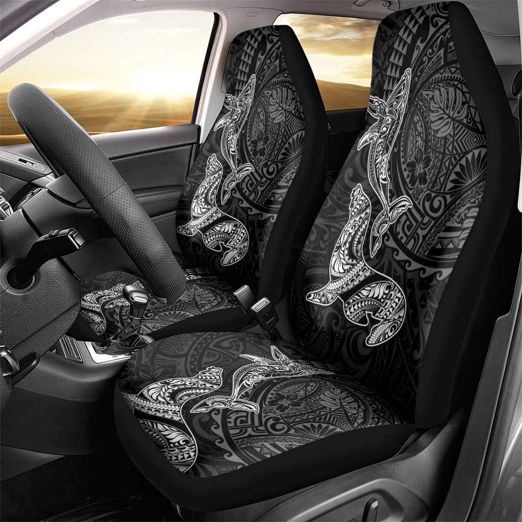 Hawaiian Monk Seal and Whale Car Seat Cover Kakau Tribal Pattern Grayscale LT03 - Polynesian Pride