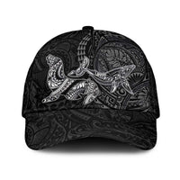 Hawaiian Monk Seal and Whale Classic Cap Kakau Tribal Pattern Grayscale LT03 Universal Fit Black - Polynesian Pride