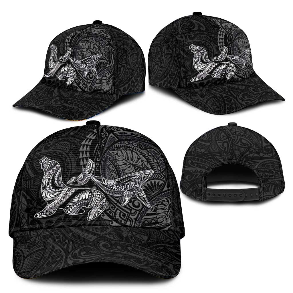 Hawaiian Monk Seal and Whale Classic Cap Kakau Tribal Pattern Grayscale LT03 - Polynesian Pride