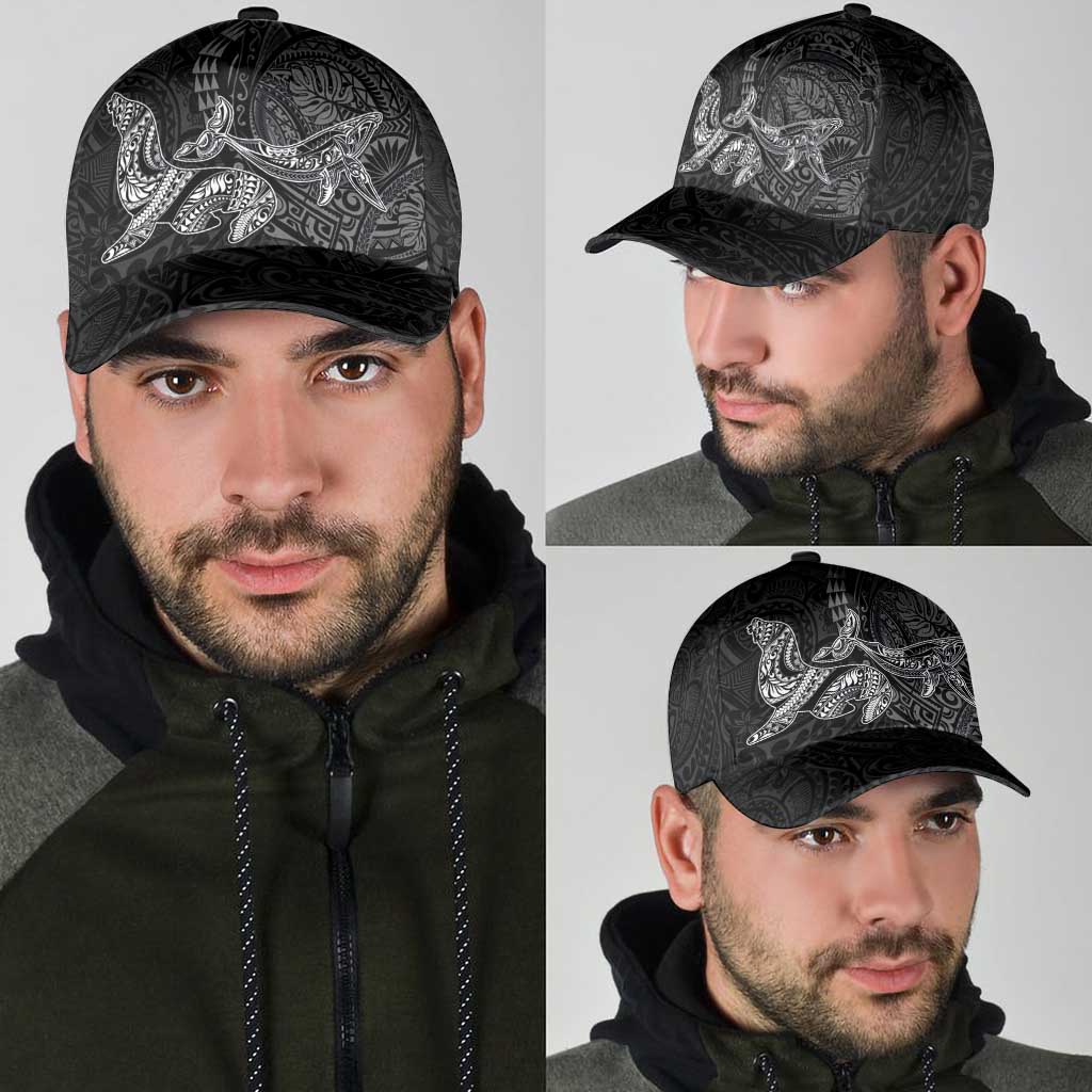 Hawaiian Monk Seal and Whale Classic Cap Kakau Tribal Pattern Grayscale LT03 - Polynesian Pride