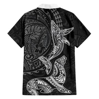 Hawaiian Monk Seal and Whale Family Matching Off Shoulder Maxi Dress and Hawaiian Shirt Kakau Tribal Pattern Grayscale