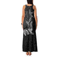 Hawaiian Monk Seal and Whale Family Matching Tank Maxi Dress and Hawaiian Shirt Kakau Tribal Pattern Grayscale