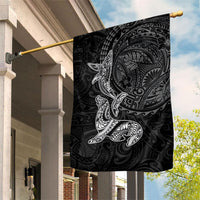 Hawaiian Monk Seal and Whale Garden Flag Kakau Tribal Pattern Grayscale LT03 House Flag Black - Polynesian Pride