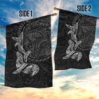 Hawaiian Monk Seal and Whale Garden Flag Kakau Tribal Pattern Grayscale LT03 - Polynesian Pride