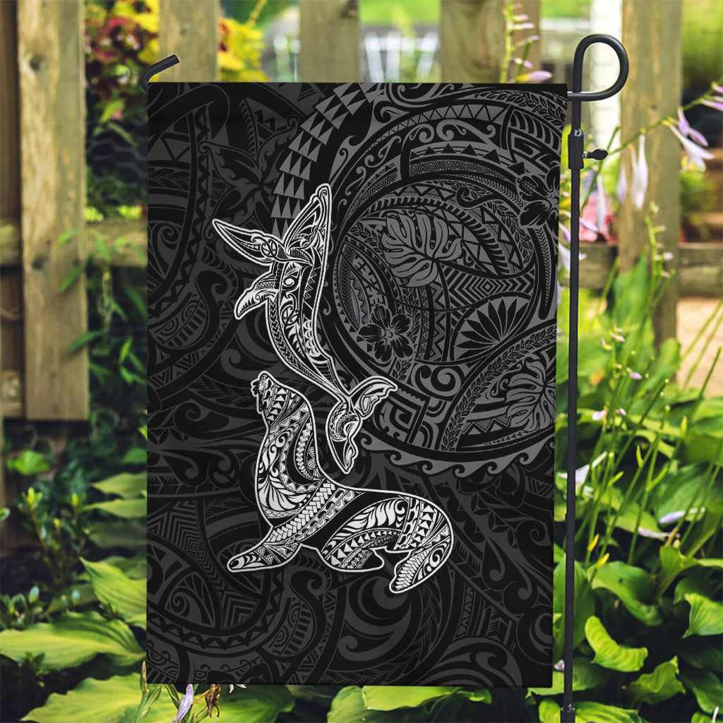Hawaiian Monk Seal and Whale Garden Flag Kakau Tribal Pattern Grayscale LT03 Garden Flag Black - Polynesian Pride