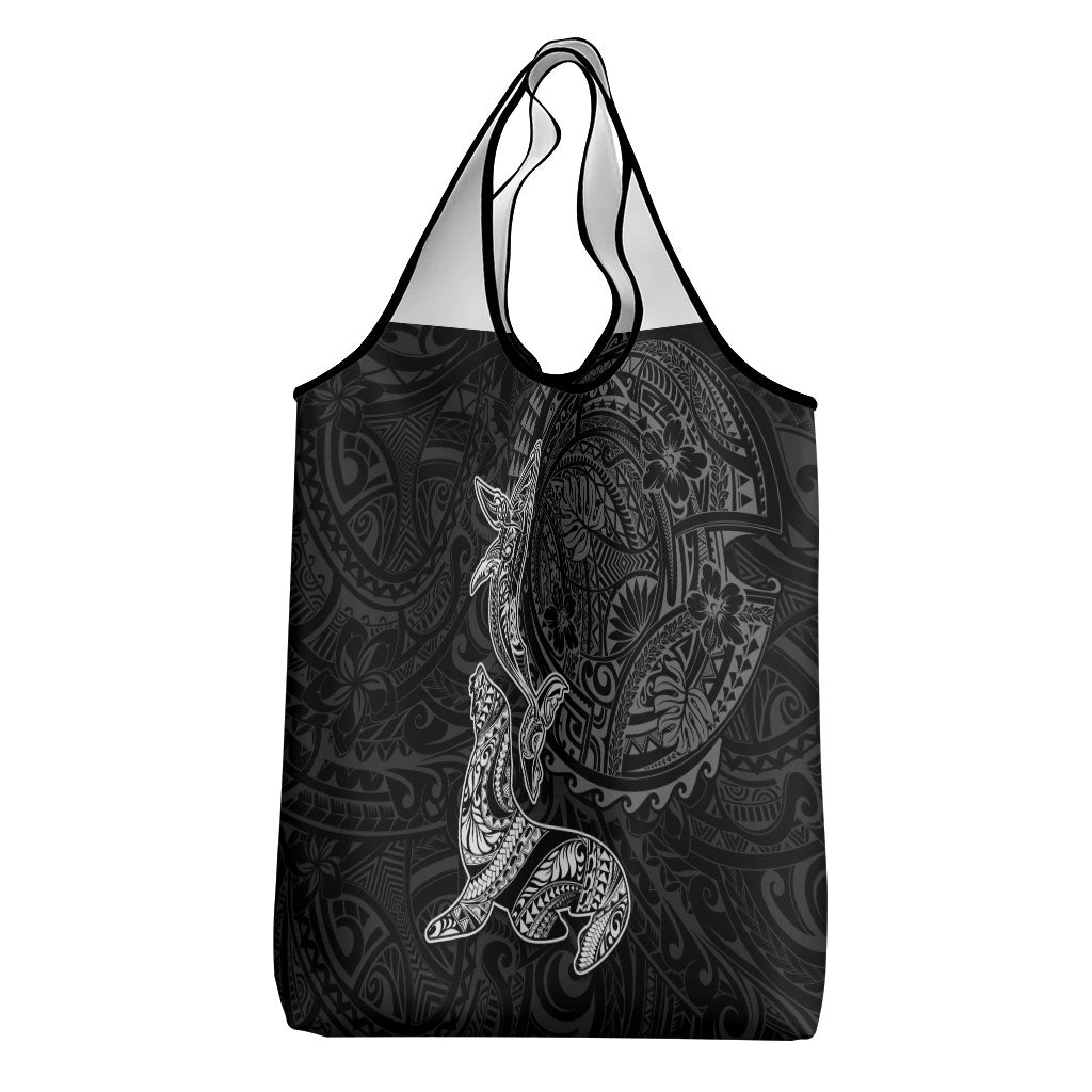 Hawaiian Monk Seal and Whale Grocery Bag Kakau Tribal Pattern Grayscale LT03 - Polynesian Pride