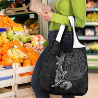 Hawaiian Monk Seal and Whale Grocery Bag Kakau Tribal Pattern Grayscale LT03 - Polynesian Pride