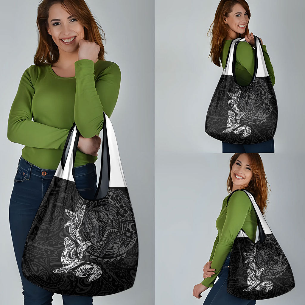 Hawaiian Monk Seal and Whale Grocery Bag Kakau Tribal Pattern Grayscale LT03 - Polynesian Pride