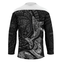 Hawaiian Monk Seal and Whale Hockey Jersey Kakau Tribal Pattern Grayscale LT03 - Polynesian Pride