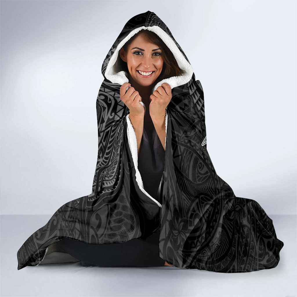 Hawaiian Monk Seal and Whale Hooded Blanket Kakau Tribal Pattern Grayscale LT03 - Polynesian Pride