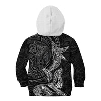 Hawaiian Monk Seal and Whale Kid Hoodie Kakau Tribal Pattern Grayscale