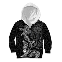Hawaiian Monk Seal and Whale Kid Hoodie Kakau Tribal Pattern Grayscale