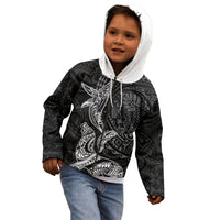 Hawaiian Monk Seal and Whale Kid Hoodie Kakau Tribal Pattern Grayscale