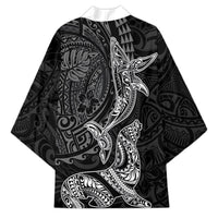Hawaiian Monk Seal and Whale Kimono Kakau Tribal Pattern Grayscale LT03 - Polynesian Pride