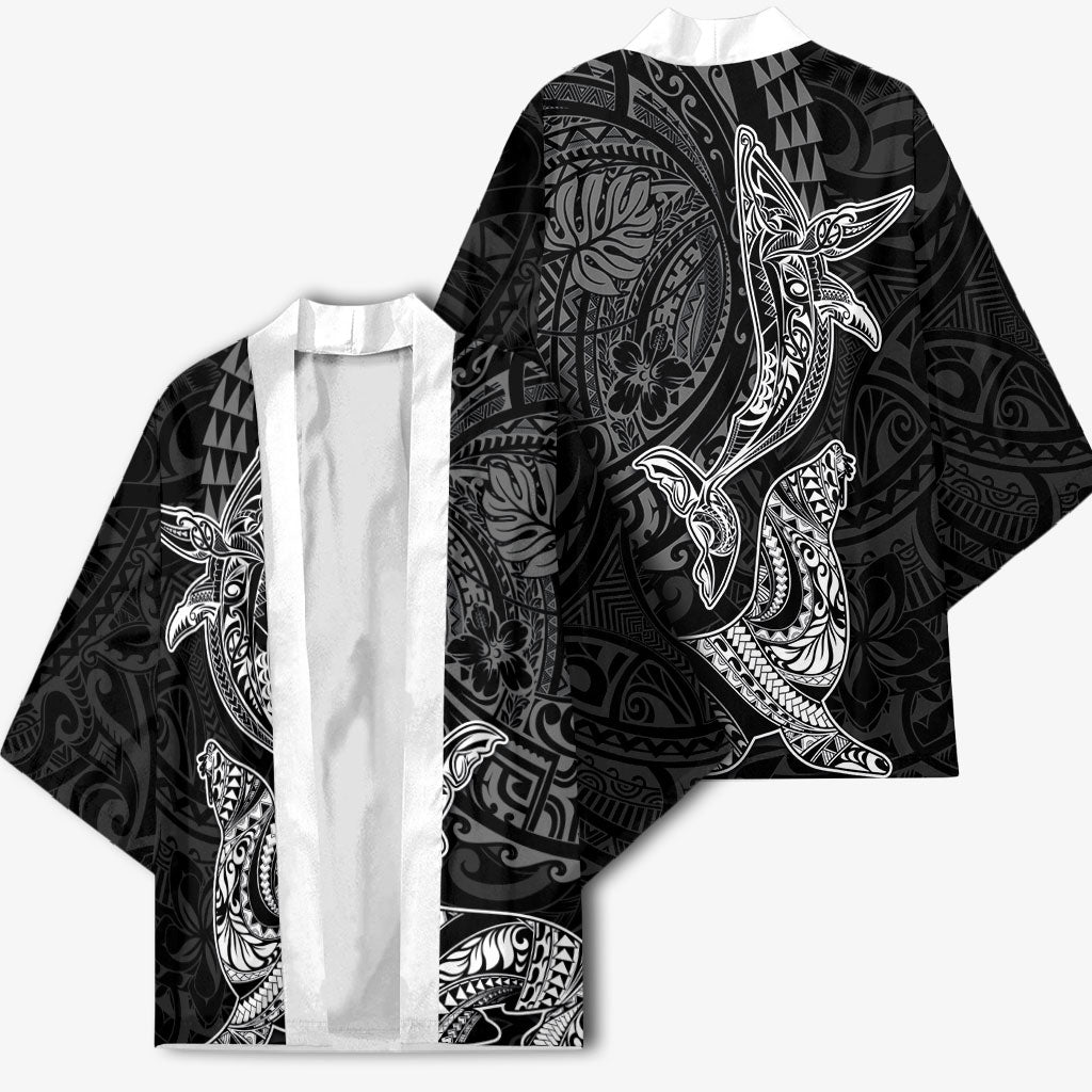 Hawaiian Monk Seal and Whale Kimono Kakau Tribal Pattern Grayscale LT03 - Polynesian Pride