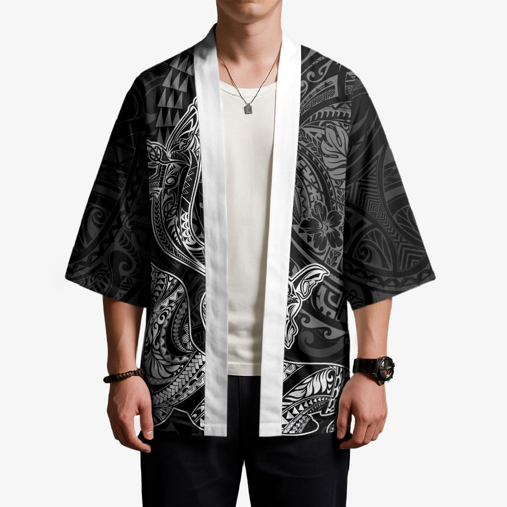 Hawaiian Monk Seal and Whale Kimono Kakau Tribal Pattern Grayscale LT03 - Polynesian Pride