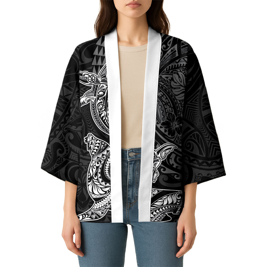 Hawaiian Monk Seal and Whale Kimono Kakau Tribal Pattern Grayscale LT03 - Polynesian Pride