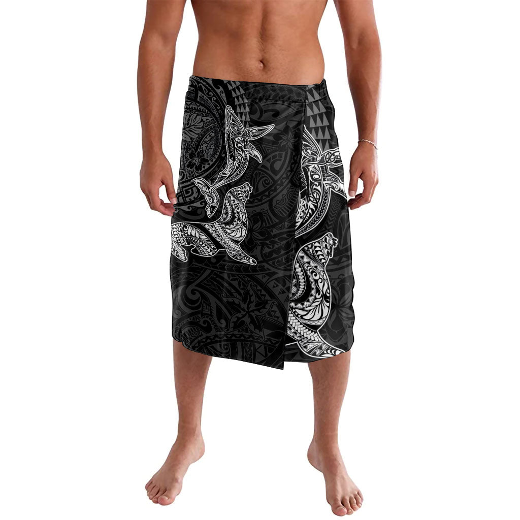 Hawaiian Monk Seal and Whale Lavalava Kakau Tribal Pattern Grayscale