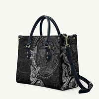 Hawaiian Monk Seal and Whale Leather Bag Kakau Tribal Pattern Grayscale LT03 Black - Polynesian Pride