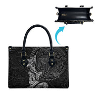 Hawaiian Monk Seal and Whale Leather Bag Kakau Tribal Pattern Grayscale LT03 - Polynesian Pride