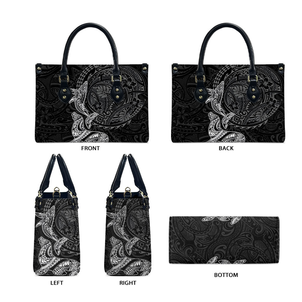 Hawaiian Monk Seal and Whale Leather Bag Kakau Tribal Pattern Grayscale LT03 - Polynesian Pride