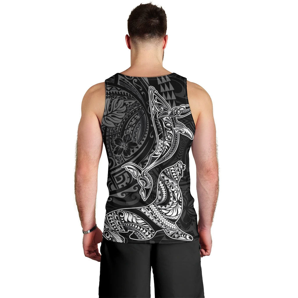 Hawaiian Monk Seal and Whale Men Tank Top Kakau Tribal Pattern Grayscale LT03 - Polynesian Pride