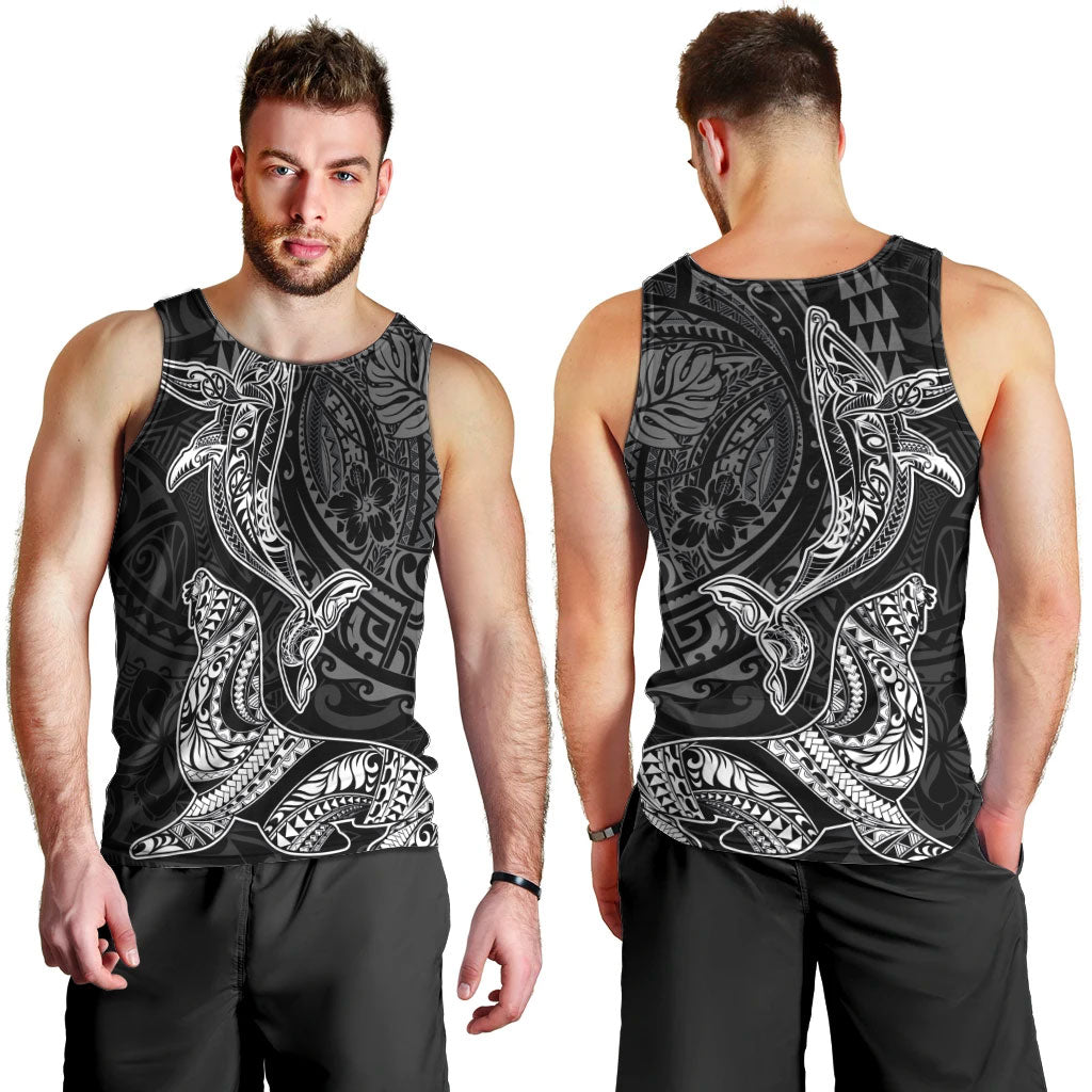 Hawaiian Monk Seal and Whale Men Tank Top Kakau Tribal Pattern Grayscale LT03 - Polynesian Pride