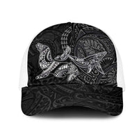 Hawaiian Monk Seal and Whale Mesh Trucker Cap Kakau Tribal Pattern Grayscale LT03 One Size White Black - Polynesian Pride