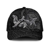 Hawaiian Monk Seal and Whale Mesh Trucker Cap Kakau Tribal Pattern Grayscale LT03 One Size Black Black - Polynesian Pride