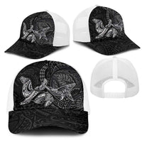 Hawaiian Monk Seal and Whale Mesh Trucker Cap Kakau Tribal Pattern Grayscale LT03 - Polynesian Pride