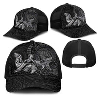 Hawaiian Monk Seal and Whale Mesh Trucker Cap Kakau Tribal Pattern Grayscale LT03 - Polynesian Pride