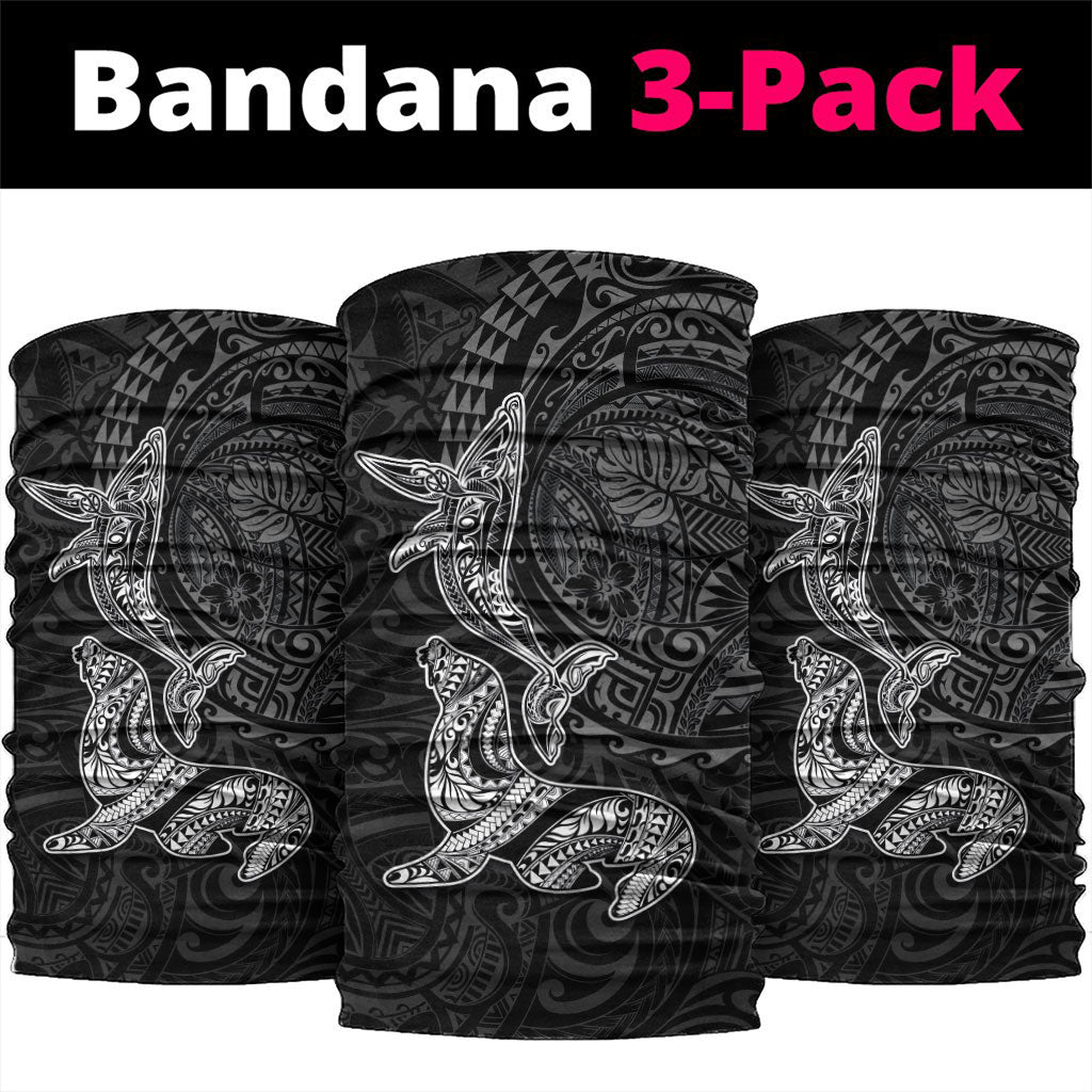 Hawaiian Monk Seal and Whale Neck Gaiter Kakau Tribal Pattern Grayscale
