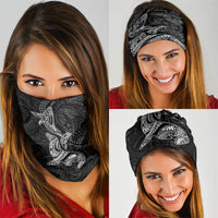 Hawaiian Monk Seal and Whale Neck Gaiter Kakau Tribal Pattern Grayscale