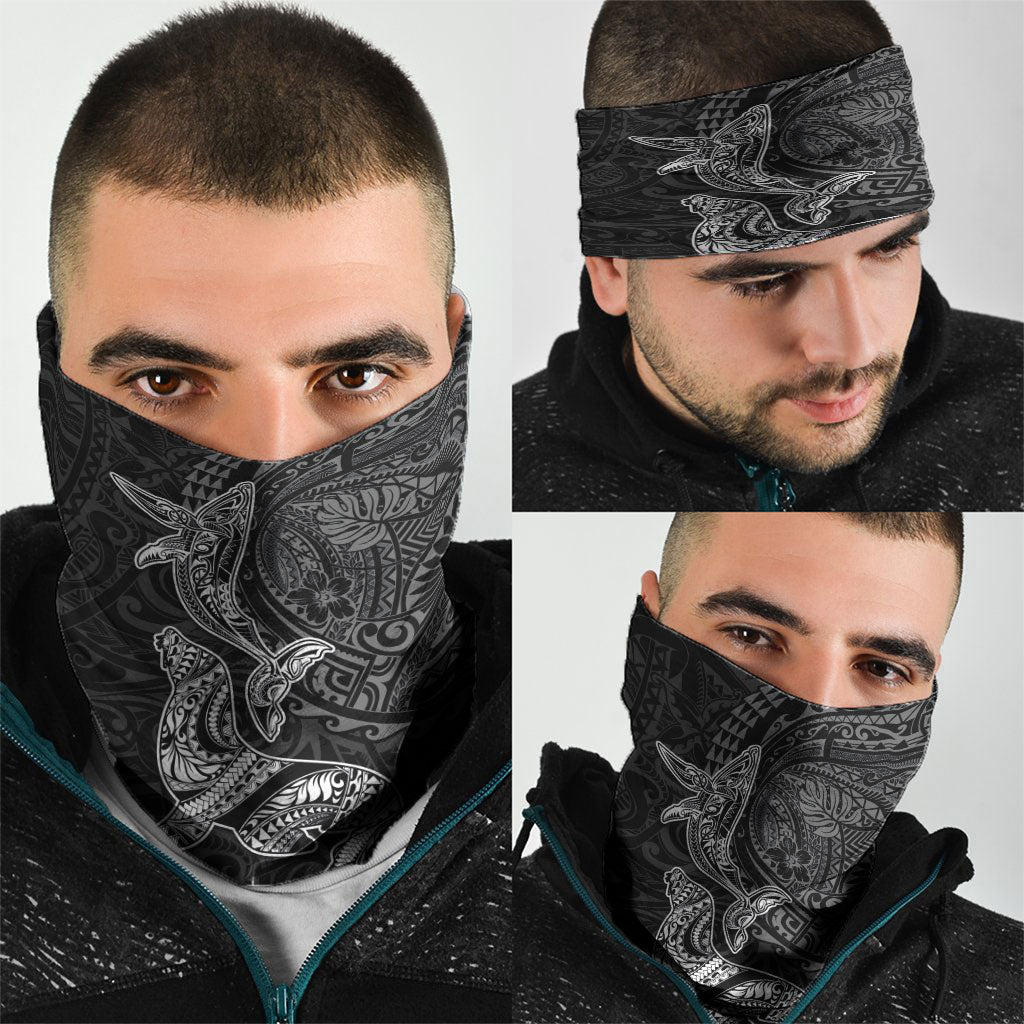 Hawaiian Monk Seal and Whale Neck Gaiter Kakau Tribal Pattern Grayscale