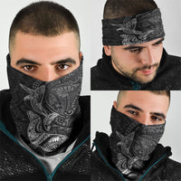 Hawaiian Monk Seal and Whale Neck Gaiter Kakau Tribal Pattern Grayscale